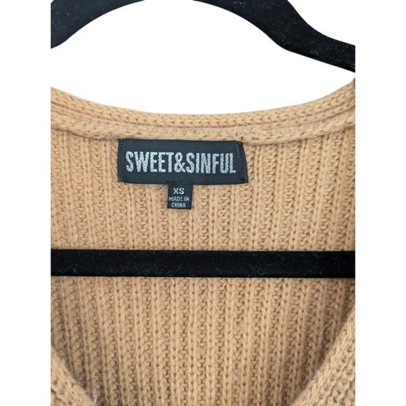 Sweet & Sinful Distressed V Neck Cozy Knit Sweater SIZE XS - Picture 2 of 2